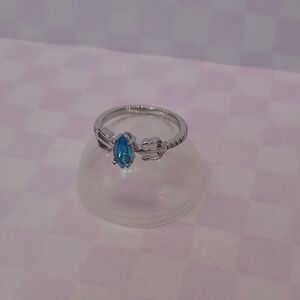 Silver Ring with Blue Marquise Gemstone Trident Detail - Fragrant Jewels Size 8